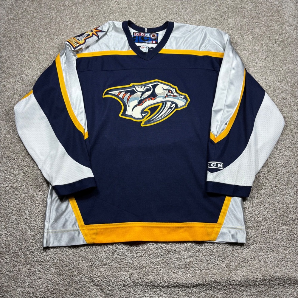 Vintage CCM Nashville Predators NHL Hockey Jersey Mens XL Navy‎ Blue Silver